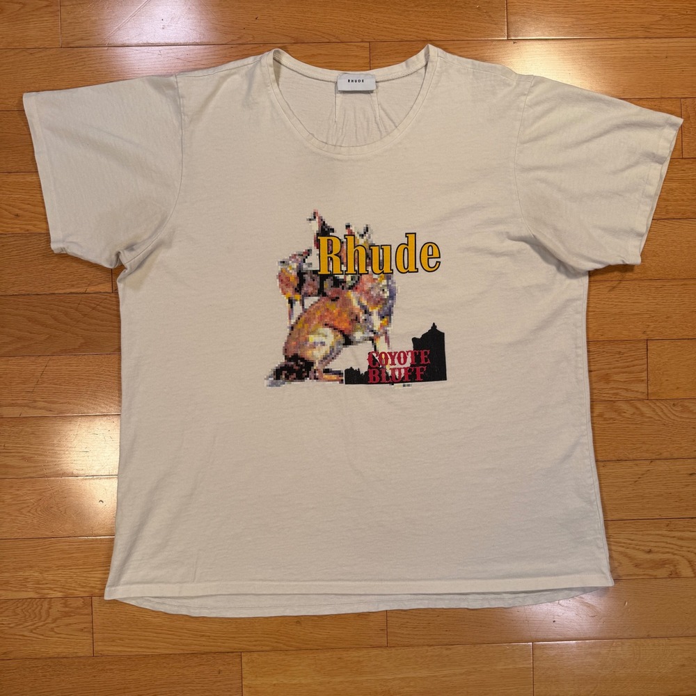 Rhude Coyote Bluff Graphic T-Shirt Mens XL Off-White Cream Boxy Fit Made in USA